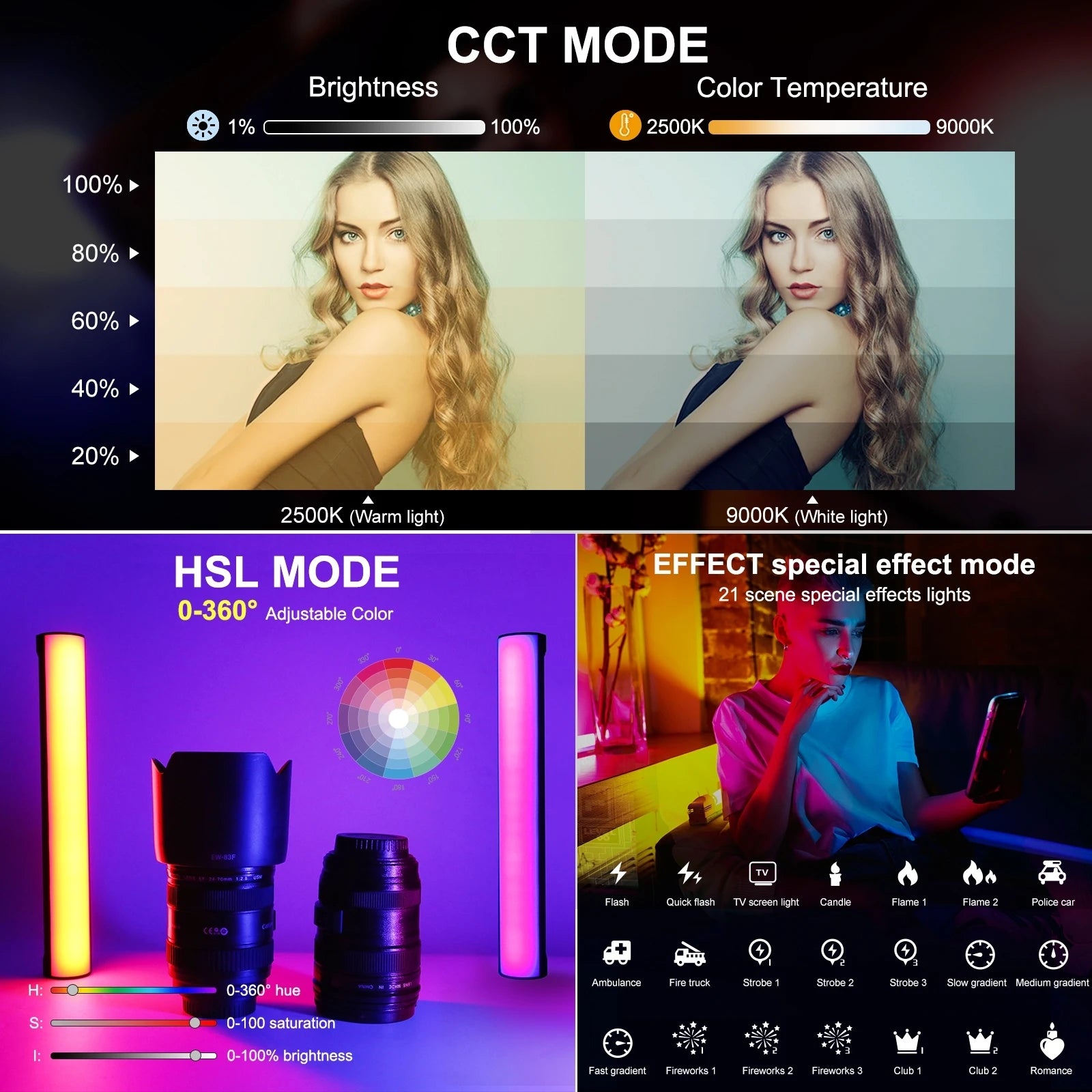 32Cm/12.6In 10W Portable RGB Light Stick Magnetic LED Tube Light Wand 2500K-9000K Dimmable for Vlog Live Broadcast Photography